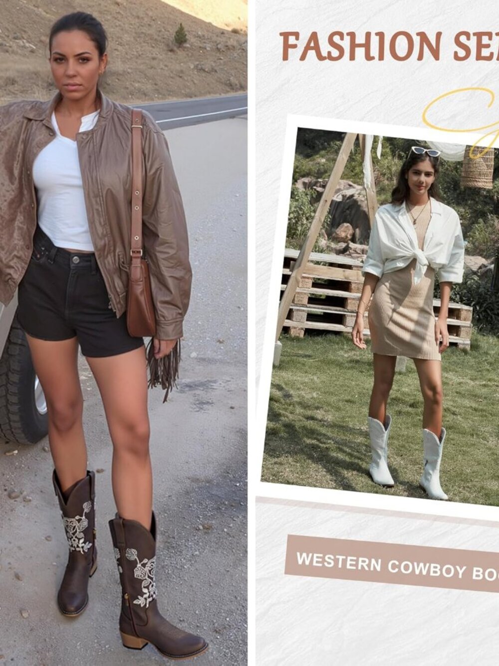 Women's Grey Cowboy Mid Calf Boots with Embroidery Flower Low Heel Western - Picture 5 of 6